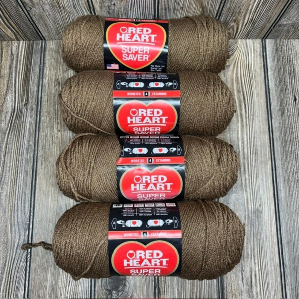 Red Heart Super Saver Lot Of 4 Cafe Latte Brown Yarn New